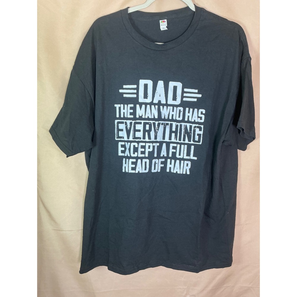 Fruit of the Loom GraphicTee Mens XL Black Excellent Dad Full Head of Hair Humor